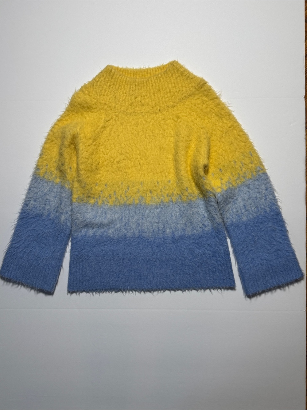 CULT GAIA Ombré Colorblock Fuzzy Mock Crewneck Jumper Sweater Yellow Blue XS